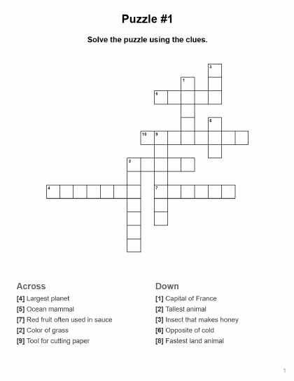 Crossword - 10 words PDF preview