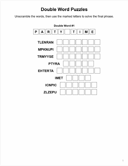 Double Word Medium - 8 puzzles PDF preview