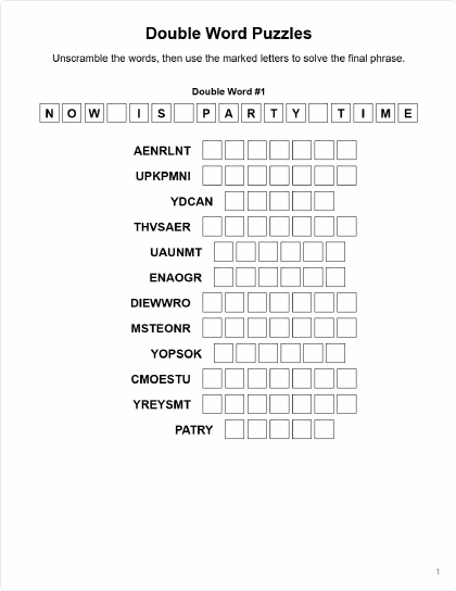 Double Word Medium - 1 puzzle PDF preview