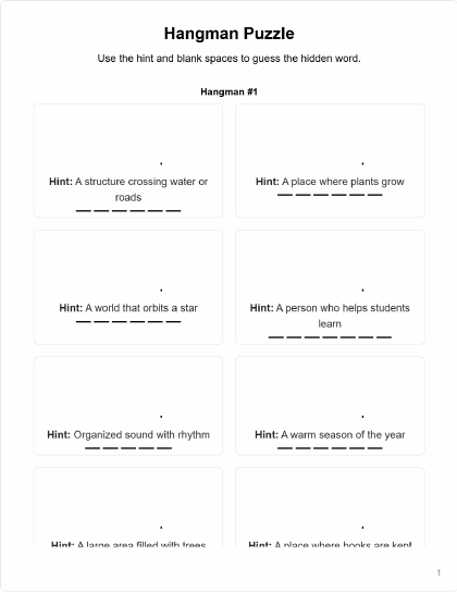Hangman - 8 puzzles, 6 tries PDF preview