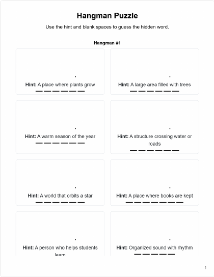 Hangman - 1 puzzle, 6 tries PDF preview