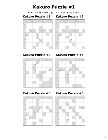 Kakuro 9x9 Medium - 12 puzzles PDF preview