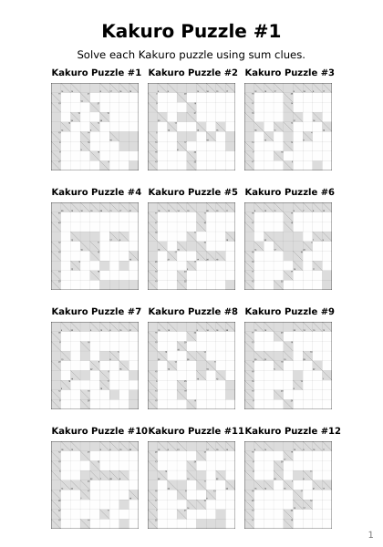 Kakuro 9x9 Medium - 48 puzzles PDF preview