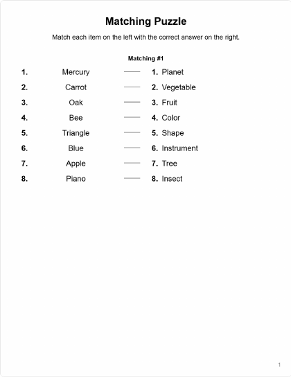 Matching - 16 puzzles PDF preview