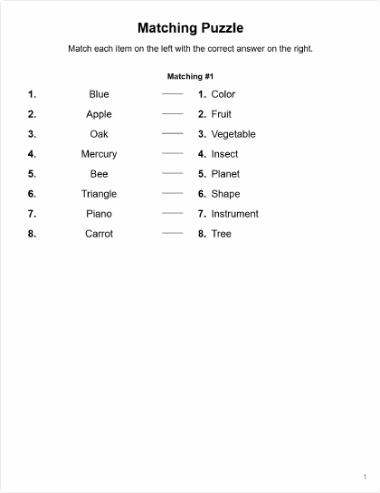 Matching - 8 puzzles PDF preview