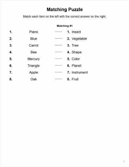 Matching - 8 pairs PDF preview
