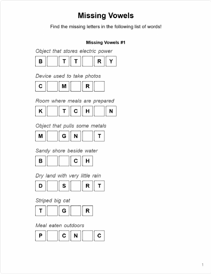 Missing Letters - 8 puzzles PDF preview