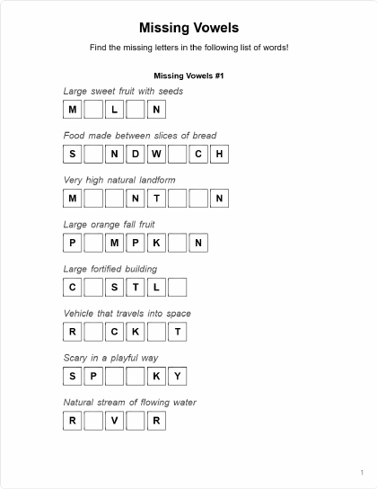 Missing Letters - 8 puzzles PDF preview