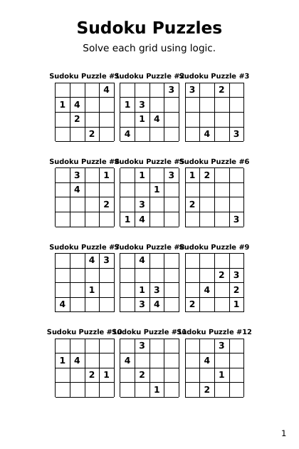 Sudoku 4x4 brutal - 144 puzzles PDF preview