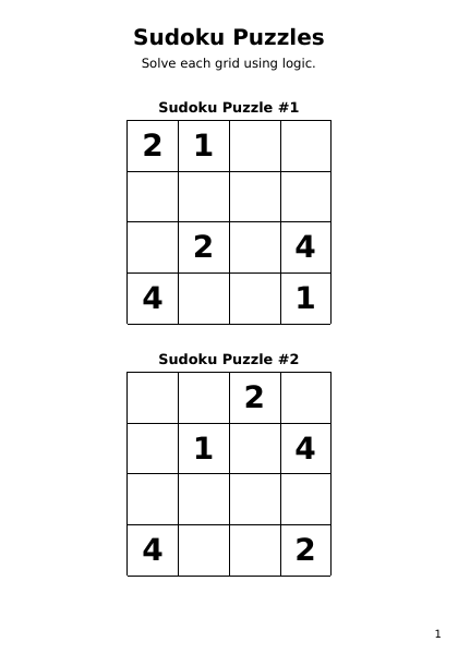 Sudoku 4x4 brutal - 24 puzzles PDF preview