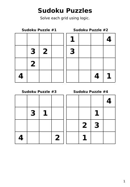 Sudoku 4x4 brutal - 24 puzzles PDF preview