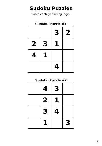 Sudoku 4x4 easyMedium - 24 puzzles PDF preview
