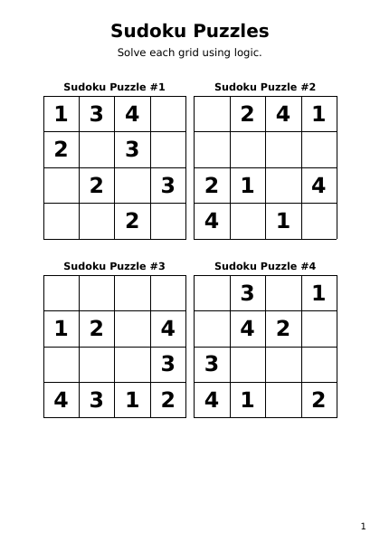 Sudoku 4x4 easyMedium - 24 puzzles PDF preview