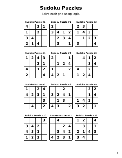 Sudoku 4x4 Easy - 144 puzzles PDF preview