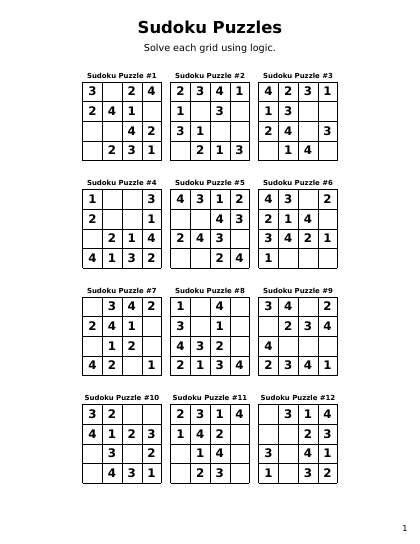 Sudoku 4x4 Easy - 144 puzzles PDF preview