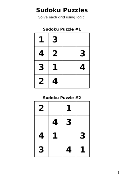 Sudoku 4x4 Easy - 24 puzzles PDF preview