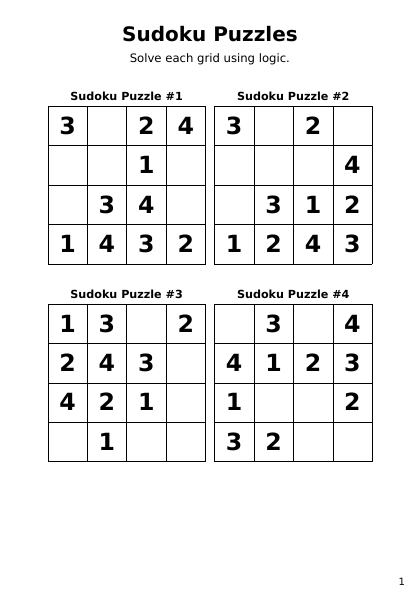 Sudoku 4x4 Easy - 24 puzzles PDF preview