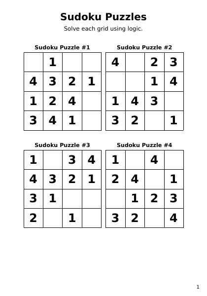 Sudoku 4x4 Easy - 24 puzzles PDF preview