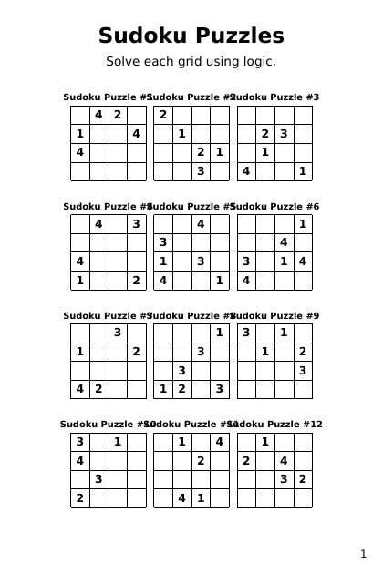 Sudoku 4x4 Hard - 144 puzzles PDF preview