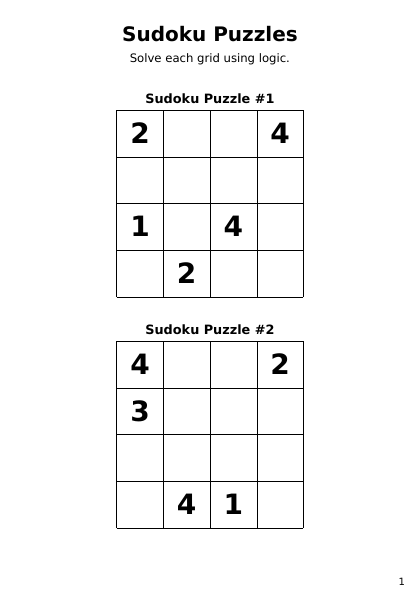 Sudoku 4x4 Hard - 24 puzzles PDF preview