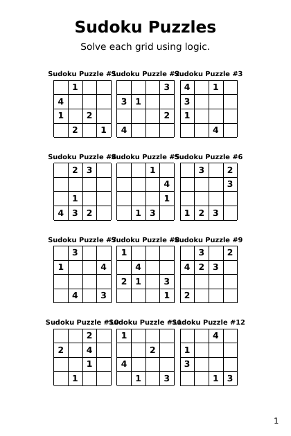 Sudoku 4x4 mediumHard - 144 puzzles PDF preview