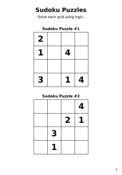 Sudoku 4x4 mediumHard - 24 puzzles PDF preview
