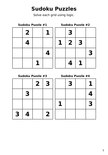 Sudoku 4x4 mediumHard - 24 puzzles PDF preview