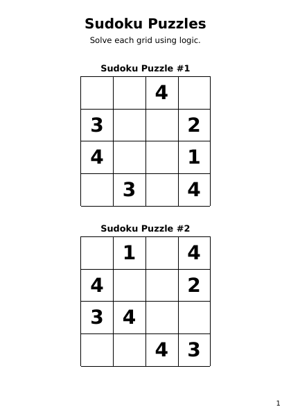 Sudoku 4x4 Medium - 24 puzzles PDF preview