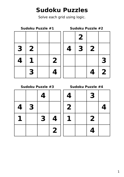 Sudoku 4x4 Medium - 24 puzzles PDF preview