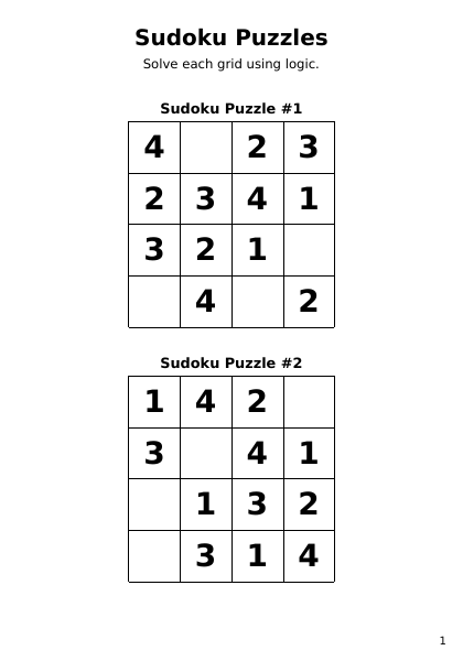Sudoku 4x4 veryEasy - 24 puzzles PDF preview