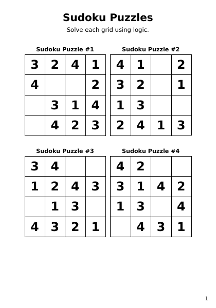 Sudoku 4x4 veryEasy - 24 puzzles PDF preview