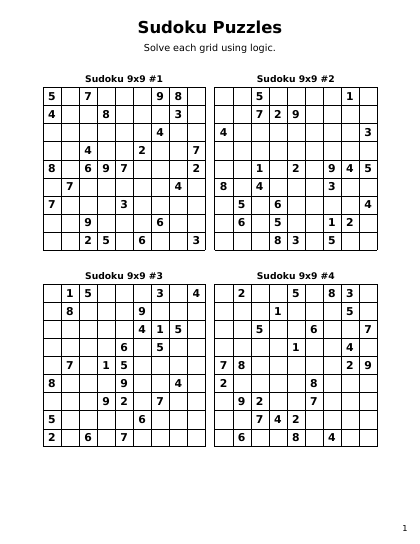 Sudoku 9x9 brutal - 144 puzzles PDF preview