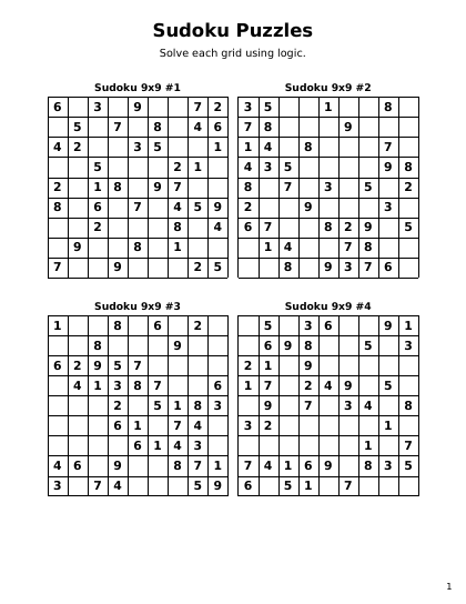 Sudoku 9x9 easyMedium - 144 puzzles PDF preview