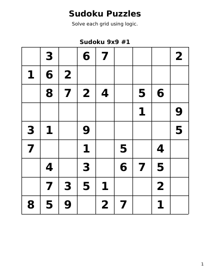Sudoku 9x9 easyMedium - 48 puzzles PDF preview