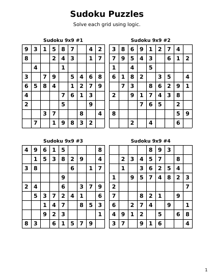 Sudoku 9x9 Easy - 144 puzzles PDF preview