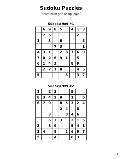 Sudoku 9x9 Easy - 64 puzzles PDF preview