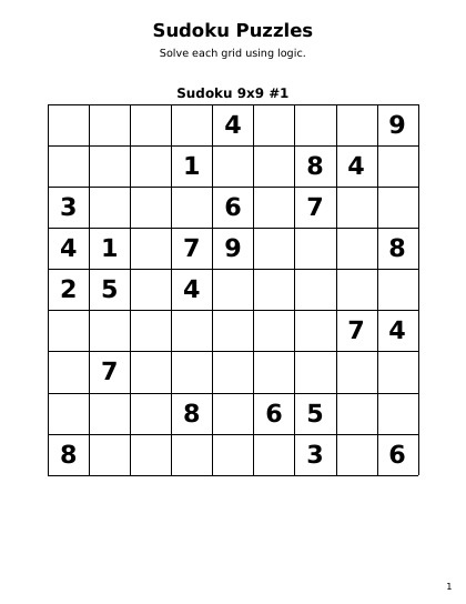 Sudoku 9x9 Hard - 48 puzzles PDF preview