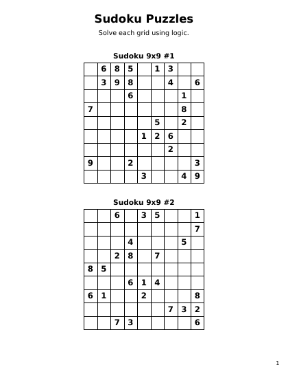 Sudoku 9x9 Hard - 64 puzzles PDF preview