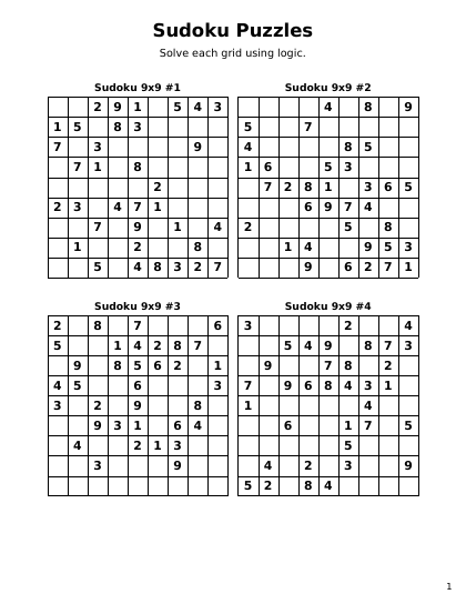 Sudoku 9x9 Medium - 144 puzzles PDF preview