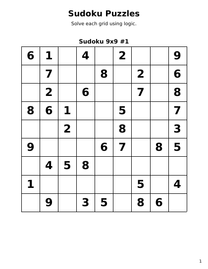 Sudoku 9x9 Medium - 48 puzzles PDF preview