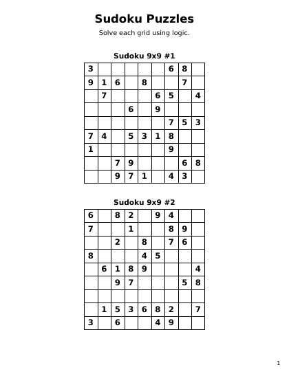Sudoku 9x9 Medium - 64 puzzles PDF preview