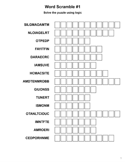 Random Word Scramble - 2 puzzles PDF preview