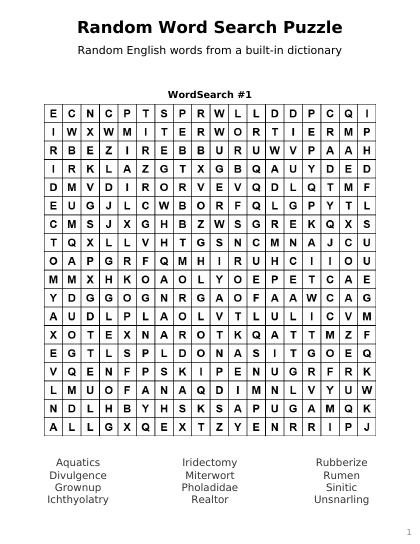 Random Word Search 18x18 - 8 puzzles PDF preview