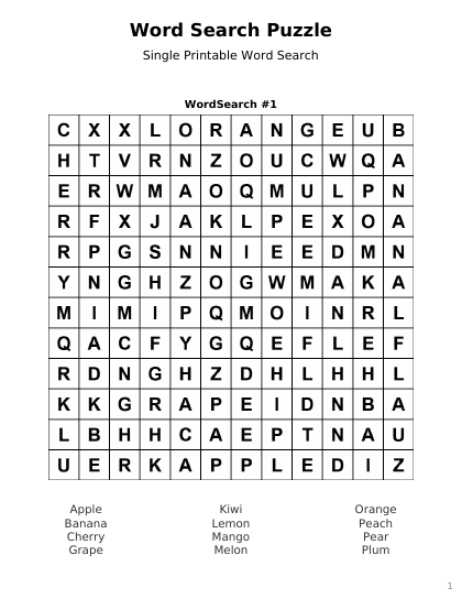 Word Search 12x12 - 12 words PDF preview