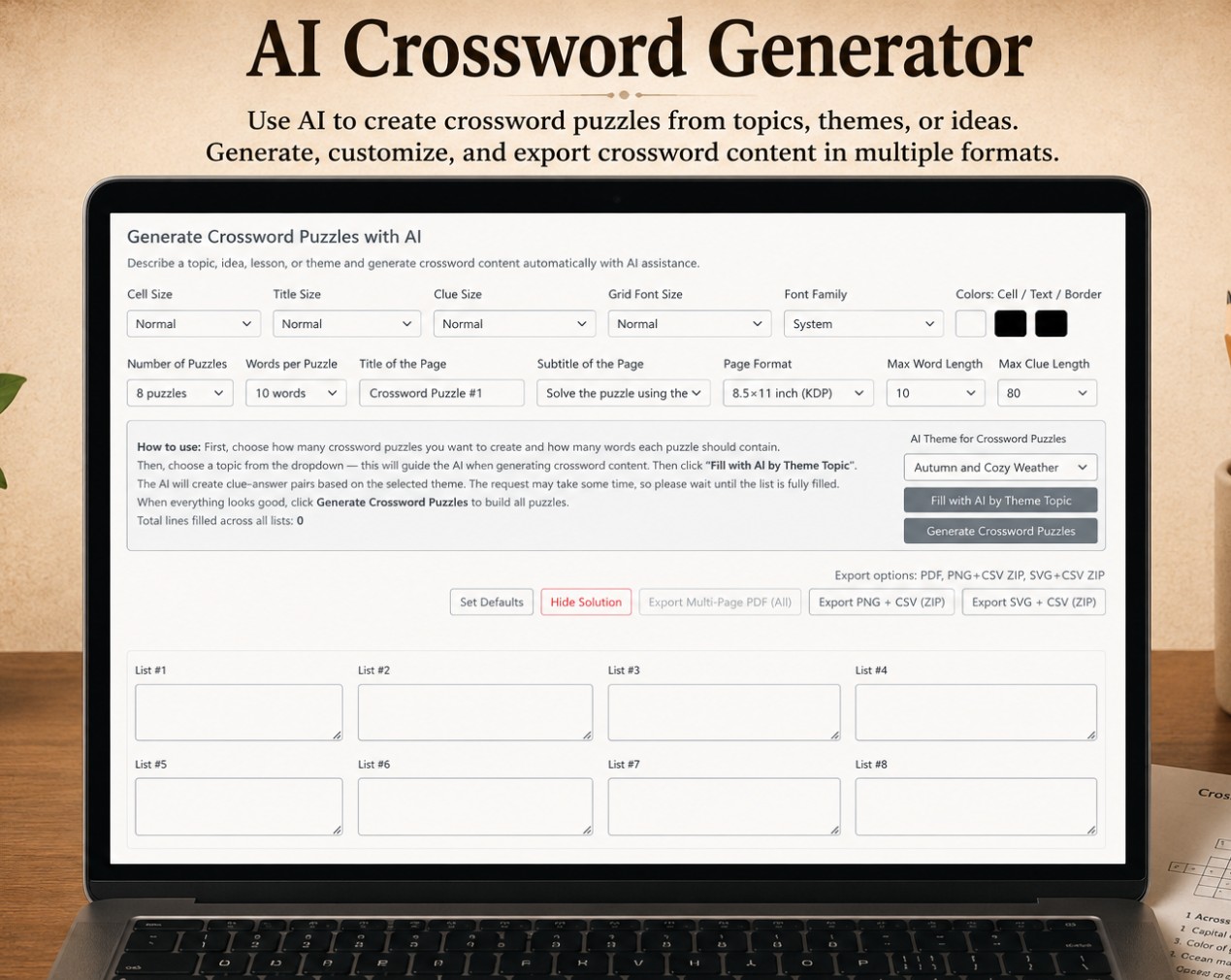 vista previa del generador de crucigramas AI