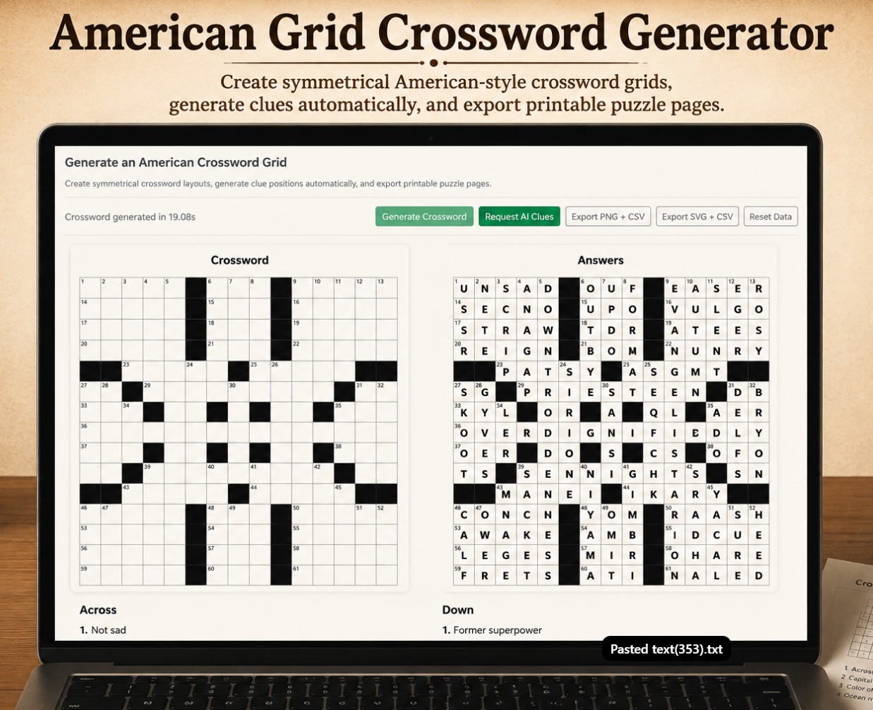 vista previa del Generador de Crucigramas de Cuadrícula Americana