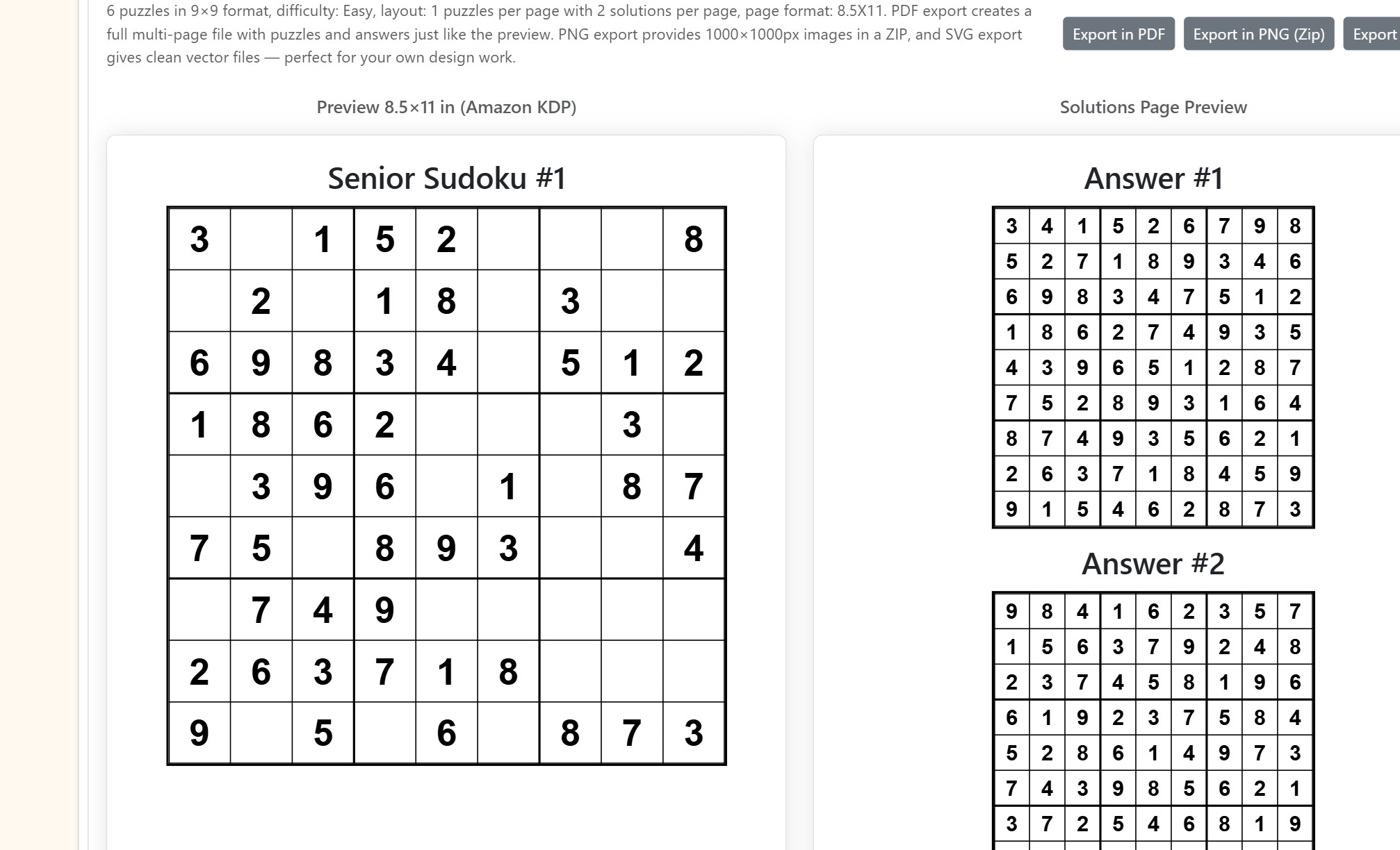 Example of a large print Sudoku puzzle designed for seniors with clear readable grid