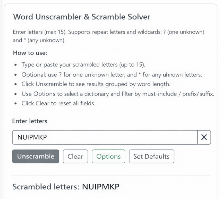 Scrambled letters input example (before)